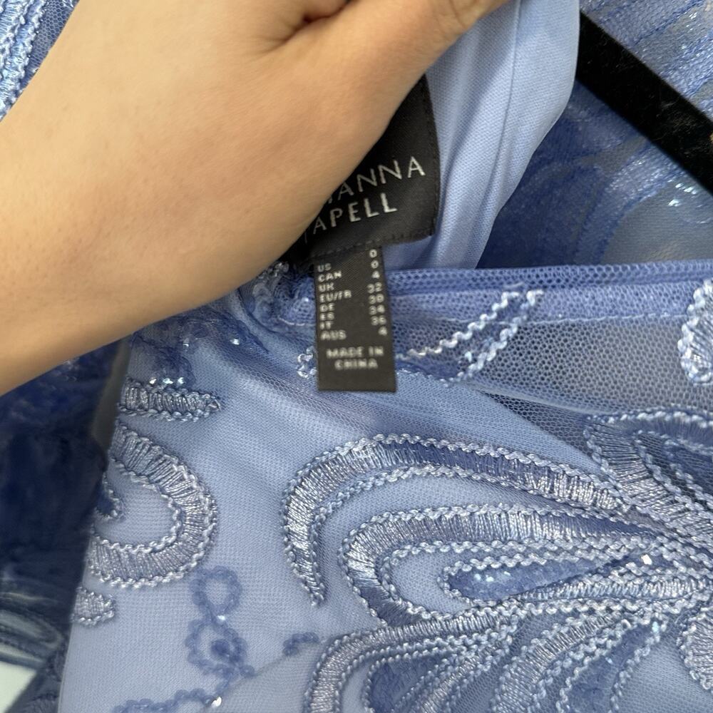 Adrianna Papell Women Light Blue Embroidered Sequin Knee Dress Size 0 1898 - Picture 5 of 10